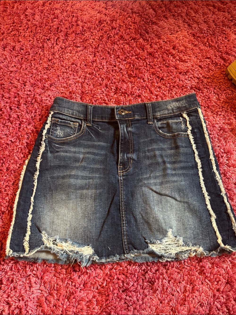 Sneak Peek Dark Blue Distressed Denim Mini Skirt